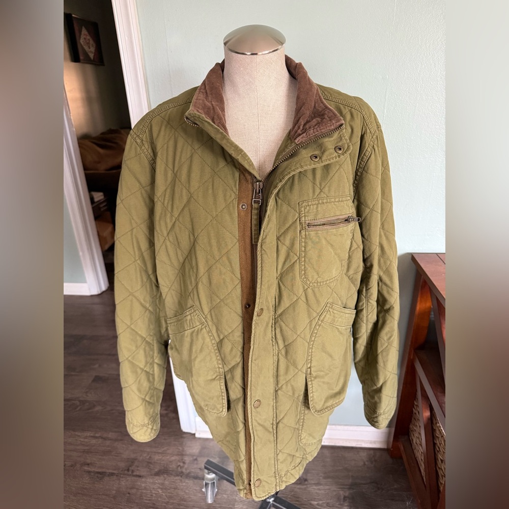 LL Bean Men’s Olive Green Quilted Lined Field Chore Coat Size Large